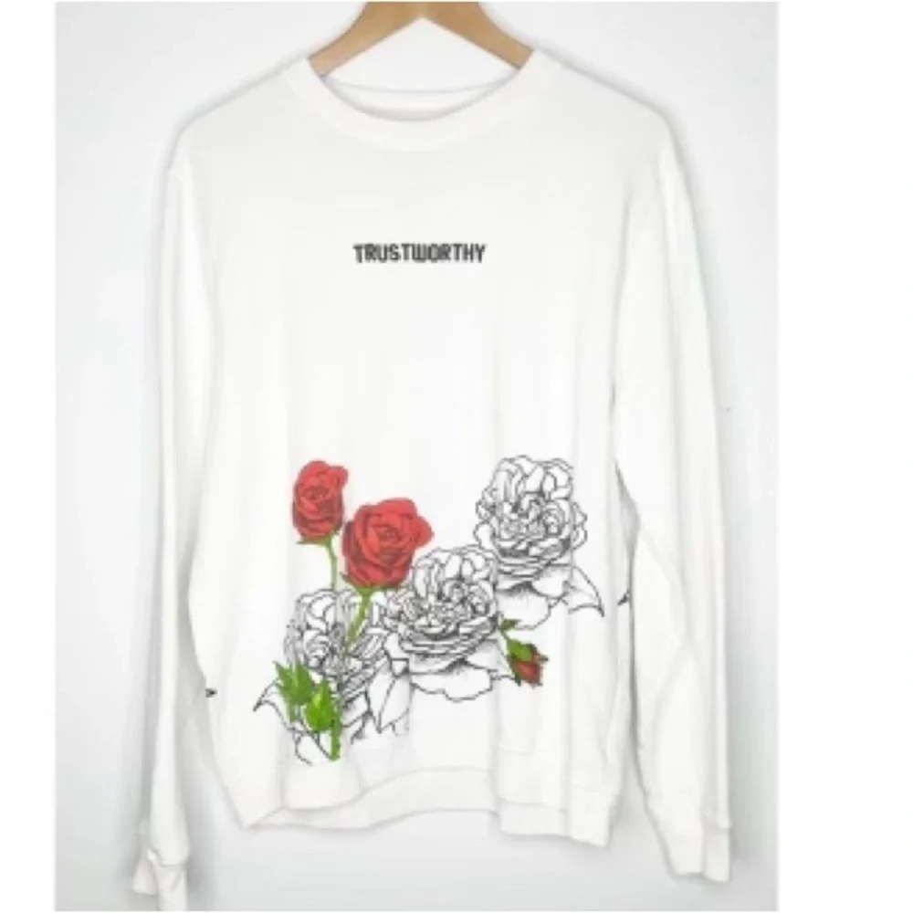 Blind Rooster “Trustworthy “ White Rose Sweatshirt Size Large